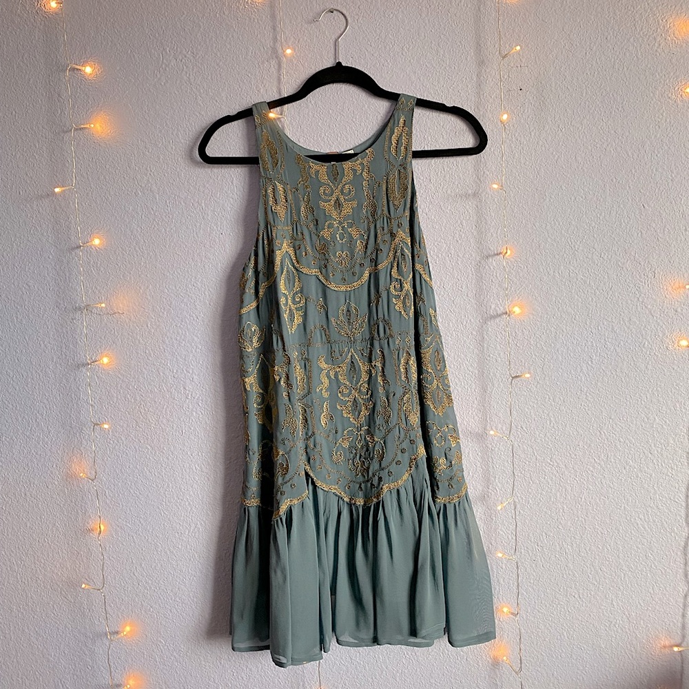 COPY - Free People Embroidered Flowy Mini Dress formal fancy or casual! vintage